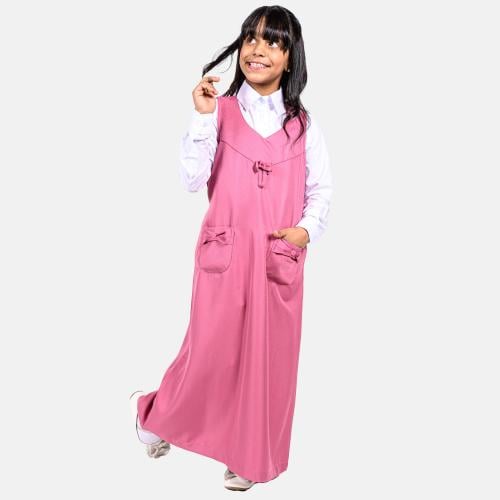 مريول مدرسي أبتدائي وردي سادة مع قميص أبيض