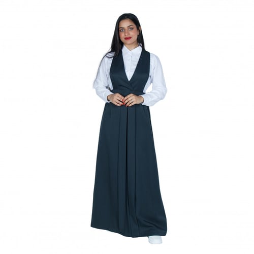 مريول مدرسي متوسط زيتي مع قميص أبيض