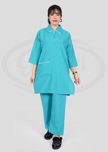 طقم عاملات منزلي خريفي بياقة مزخرفة