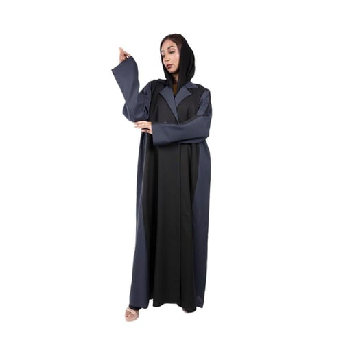 عباية كتان بليزر أسود مع تدخيلات قماش كحلي مع طرحه...