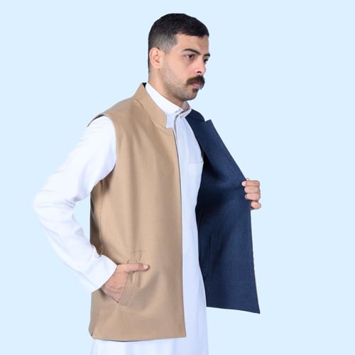 سديري دبل فيس مقلم كحلي بيج M