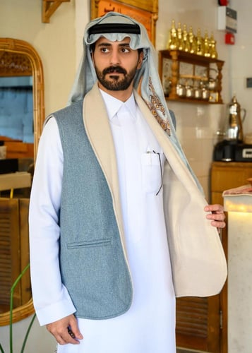 سديري جوخ موديل فرنسي دبل فيس بلونين كريمي ورصاصي...