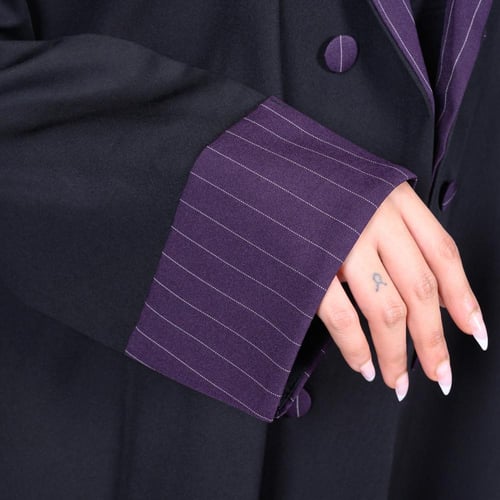 عباية لف رسمية اسود بتدخيلات بنفسجي مخطط