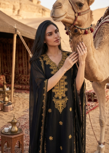 ثوب نشل سعودي اسود بتطريز ذهبي