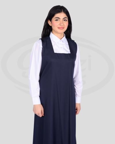 طقم زي مدرسي كحلي ثانوي مع ياقة مربعة أمامية