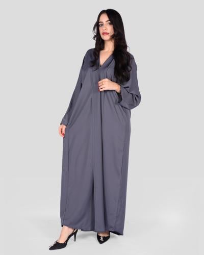 عبايه لف كريب ملونة باللون الرصاصي مع طرحة