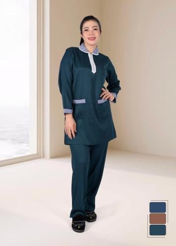 زي عاملات شتوي بياقة كاروهات