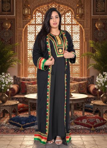 جلابية يوم التأسيس التراثية ثوب نشل أسود بتطريز مل...