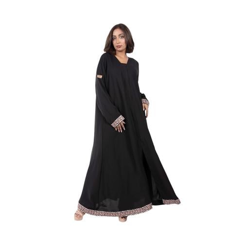 عباية كلوش بتطريز زهور ملون على الكم و الأسفل كريب...