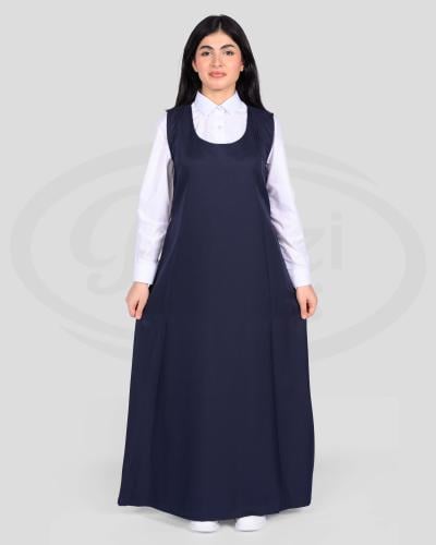 مريول مدرسي ثانوي كحلي للبنات مع قميص أبيض بقصة دا...