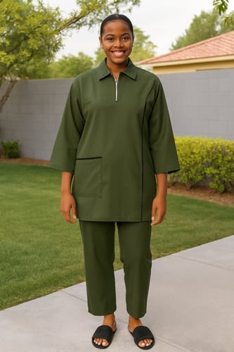 بدلة عاملات منزلية قطعتين بتصميم مميز خط جانبي وسح...