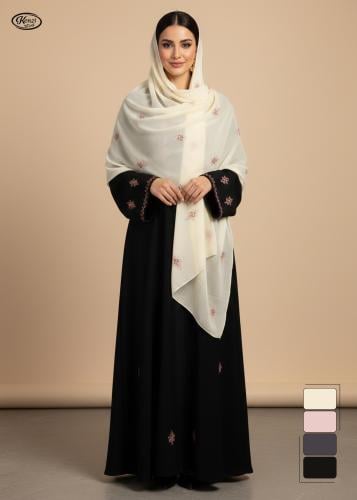 طرحة شيفون بتطريز زخارف كلاسيكية