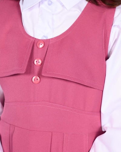 طقم مريول ابتدائي بناتي وردي أنيق مع قميص أبيض