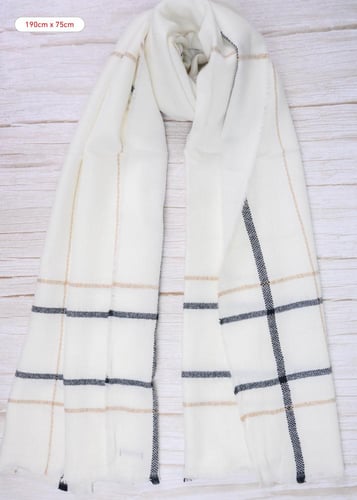 وشاح أبيض كريمي بلمسات ذهبية وسوداء