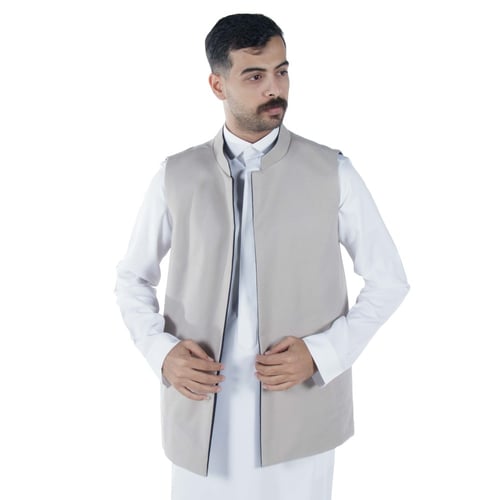 Mسديري جوخ دبل فيس بيج ورمادي غامق P14