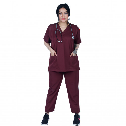 طقم سكراب طبي لون عنابي غامق 102 Kenzi