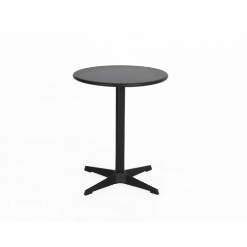 A black round table with a modern design and a stu...