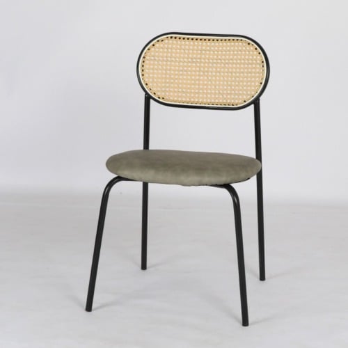 كرسي مقعد جلد وظهر راتان كشاف