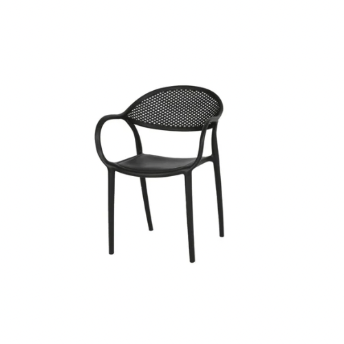 Black outdoor chair with a curved back design