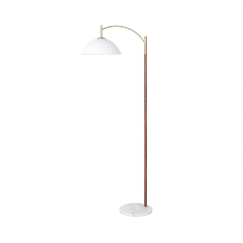 Floor lamp with curved modern design and marble ba...