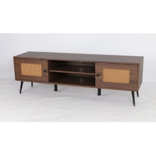 طاولة تلفزيون خشب فخم بابواب رتان