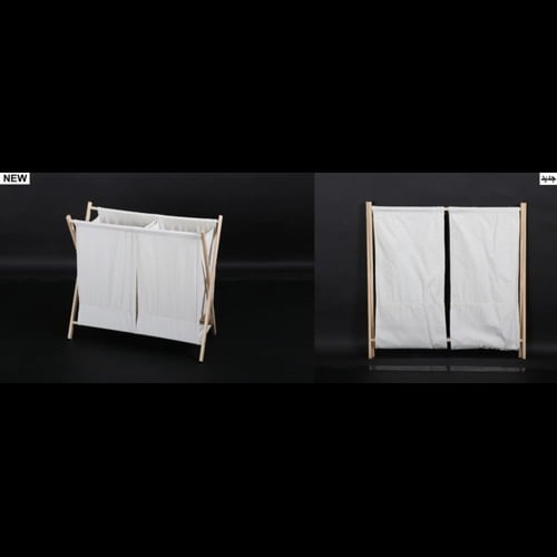 سلة غسيل ثنائية قماش وخشب صفط