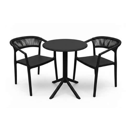 Modern outdoor seating set: a round table with two...