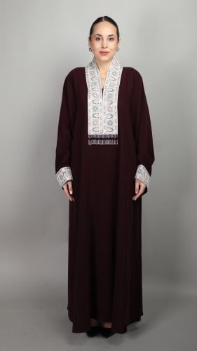 Abaya crepe orange decorated with embroidered pieces