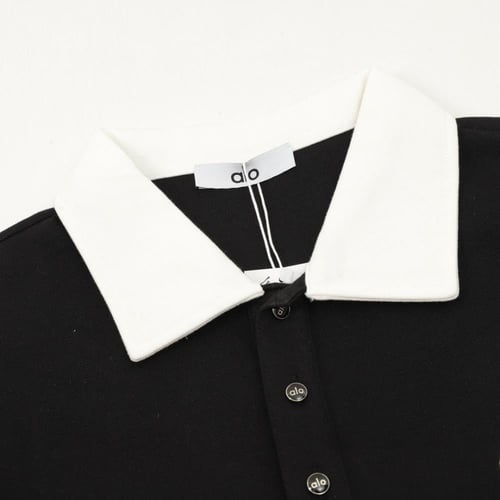 ALO Letter Embroidered Lapel Long Sleeve Polo Shir...