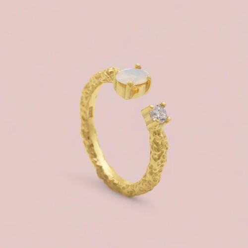 خاتم فضة حجر ثنائي مطلي ذهب صناعة يدوية