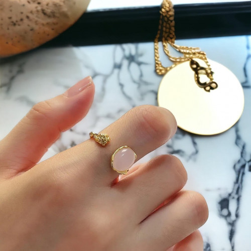 خاتم فضة مطلي ذهب تصميم مفتوح مع حجر