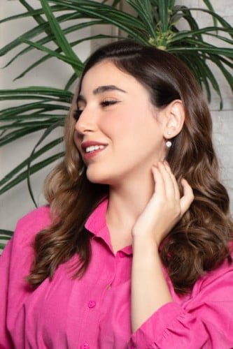 حلق فضة مع زركون من الجانبين