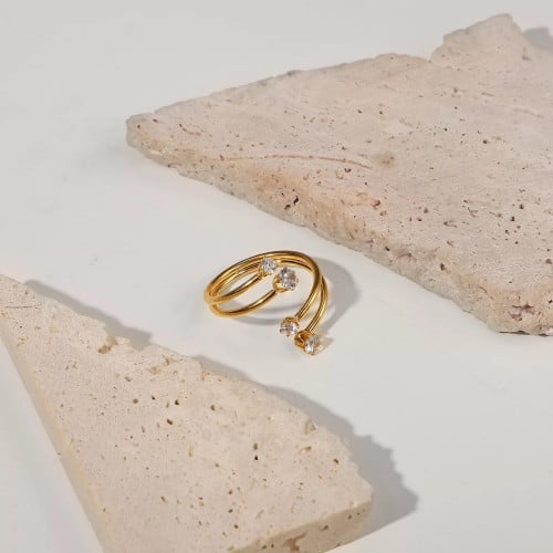 خاتم مطلي ذهب تصميم ألماس مقاس 7