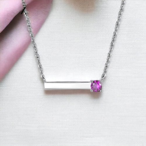 سلسال فضة تصميم مودرن مع حجر وردي