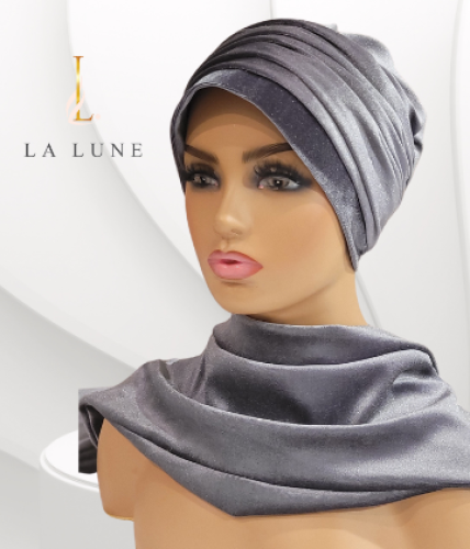Velvet drape with gray shawl