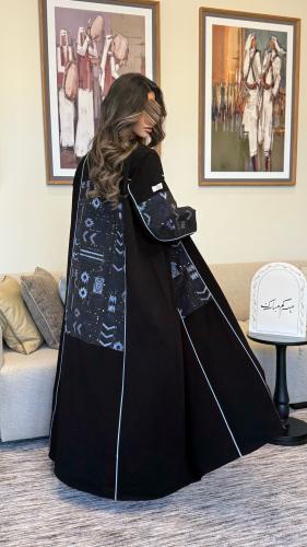 عباية شيهانه قماش سيراميك مع روكاما مطرز كحلي