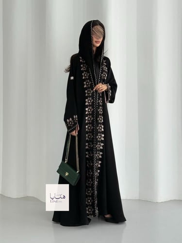 عباية ملاذ دبل كلوش بقماش انترنت تطريز وردي