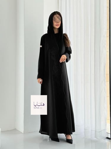 عباية الفارقه بقماش كريب كتان تطريز اسود