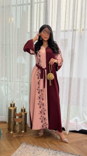 جلابية طله قماش ناعم تطريز الامام والاكمام عنابي م...