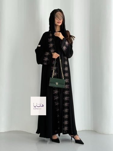 عباية ملاذ دبل كلوش بقماش انترنت تطريز موف