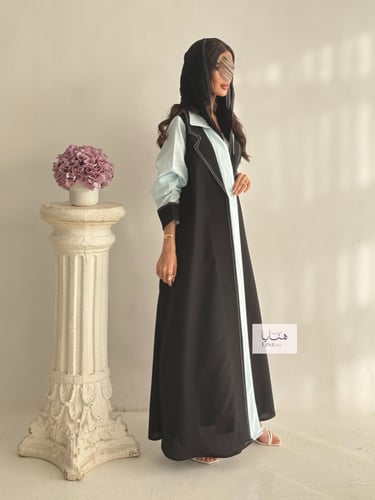 عباية نجاح قماش كتان ولنن لون سماوي