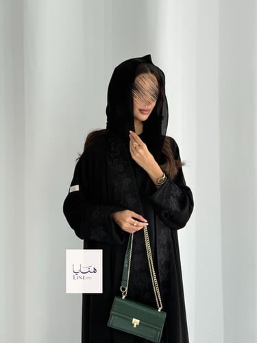 عباية ملاذ دبل كلوش بقماش انترنت تطريز اسود