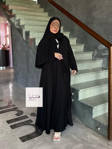 عباية كولينا دبل كلوش بقماش كريب رموش شامل طرحه كس...