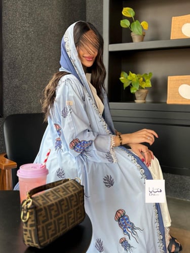 عباية هفيف قماش حرير صيفي بارد سماوي