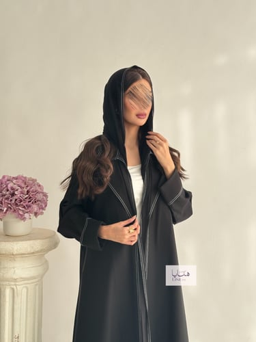 عباية نجاح قماش كتان ولنن لون اسود