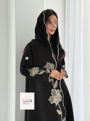 عباية الفارقه بقماش كريب كتان تطريز بيج