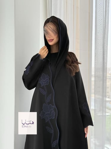 عباية الفارقه بقماش كريب كتان تطريز كحلي