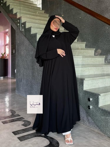 عباية كولينا دبل كلوش بقماش كريب رموش شامل طرحه كس...