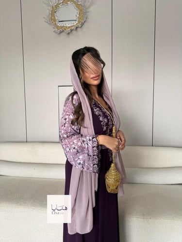 جلابية ميثاء قماش ناعم باكمام حرير تطريز بالصدر لو...