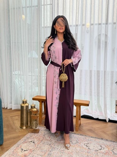 جلابية طله قماش ناعم تطريز الامام والاكمام موف مع...